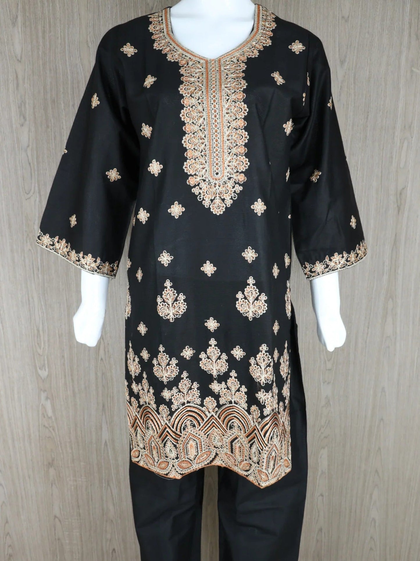 Black HEM Cotton Embroidered Stitched 3-Piece Suit-Zimal