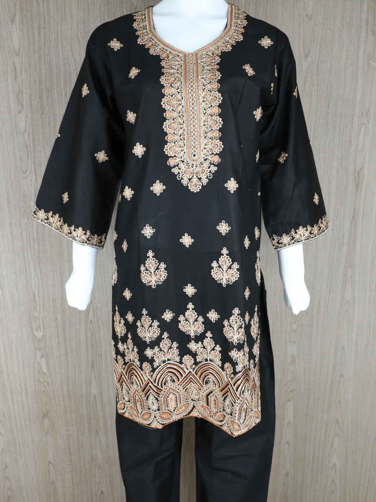 Black HEM Cotton Embroidered Stitched 3-Piece Suit-Zimal