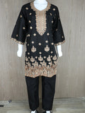 Black HEM Cotton Embroidered Stitched 3-Piece Suit-Zimal