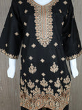 Black HEM Cotton Embroidered Stitched 3-Piece Suit-Zimal