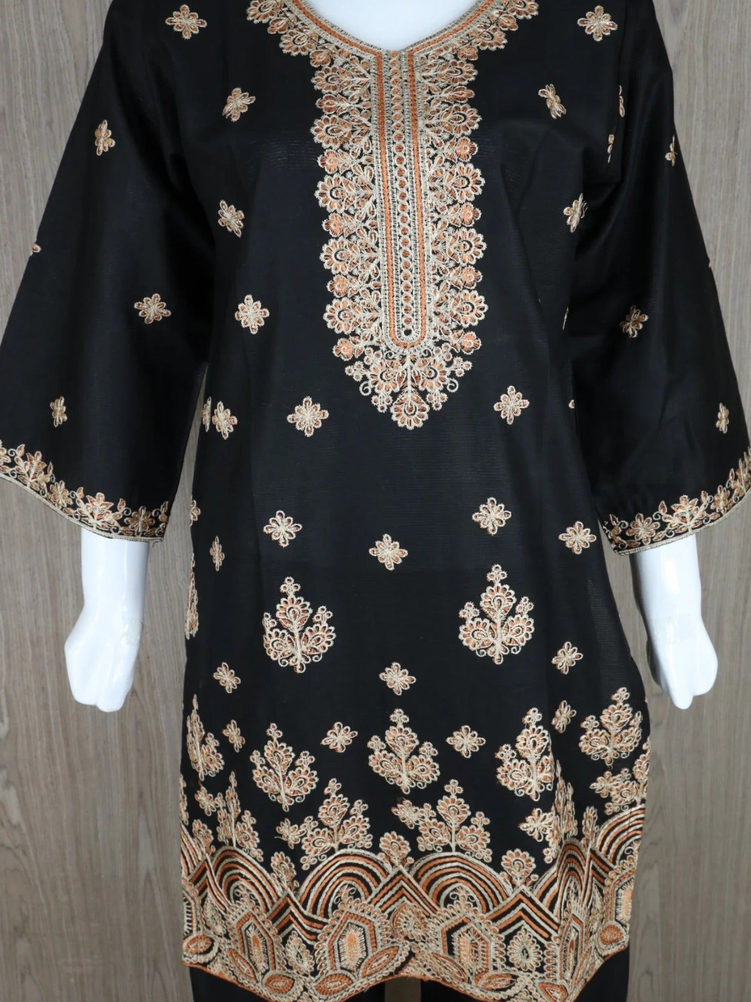 Black HEM Cotton Embroidered Stitched 3-Piece Suit-Zimal