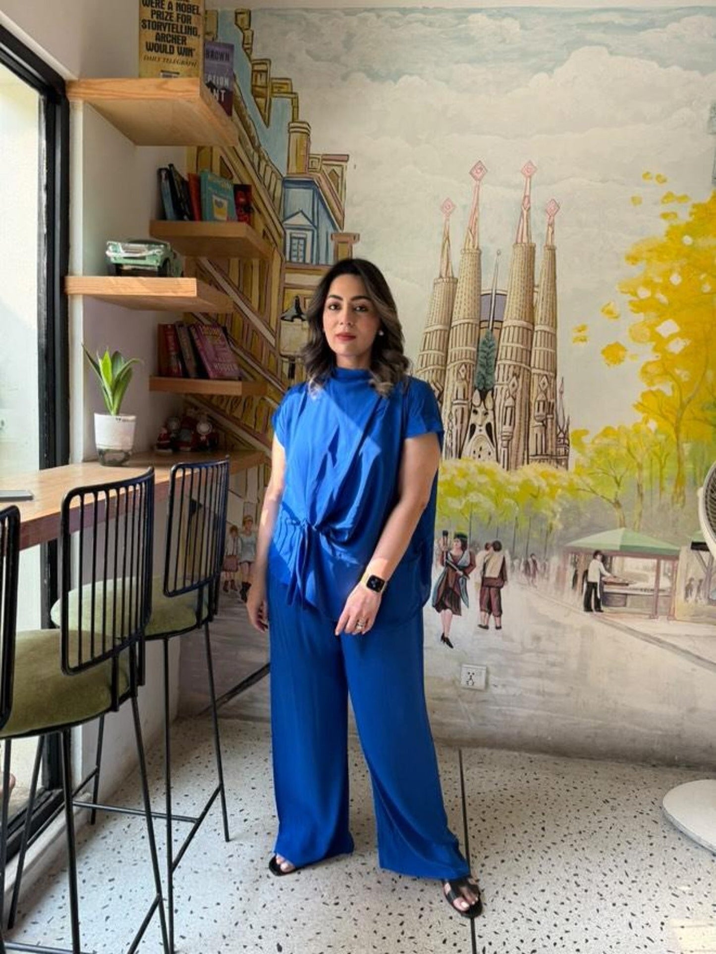 Blue Manahil Arts Crepe Georgette Co-Ord Set-Candle Knot Set Blue