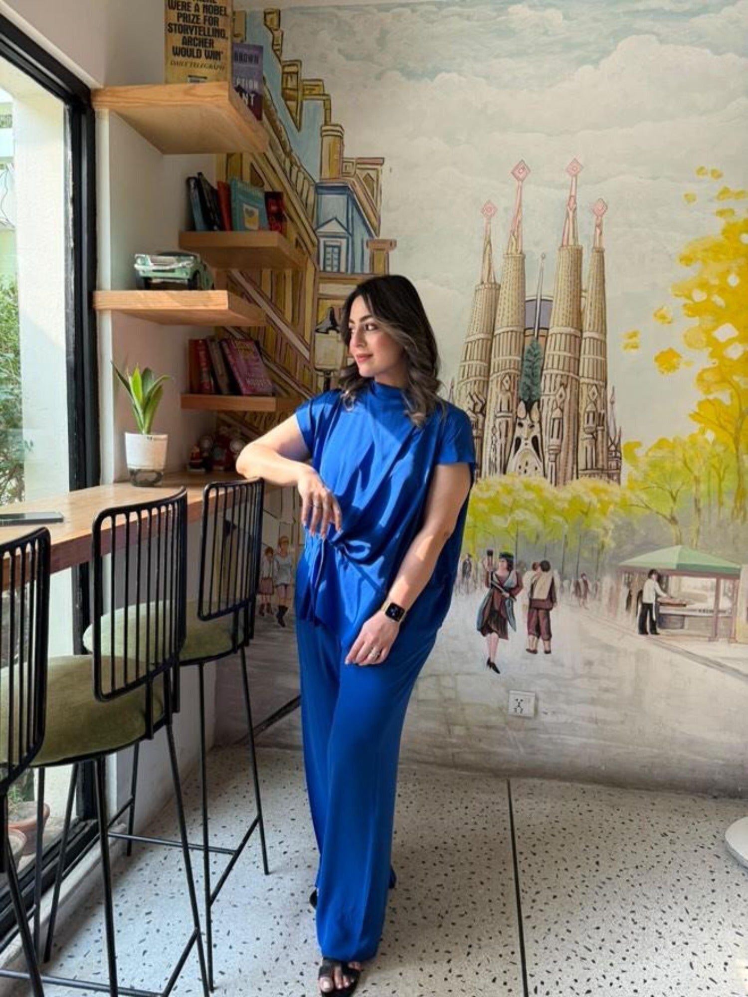 Blue Manahil Arts Crepe Georgette Co-Ord Set-Candle Knot Set Blue