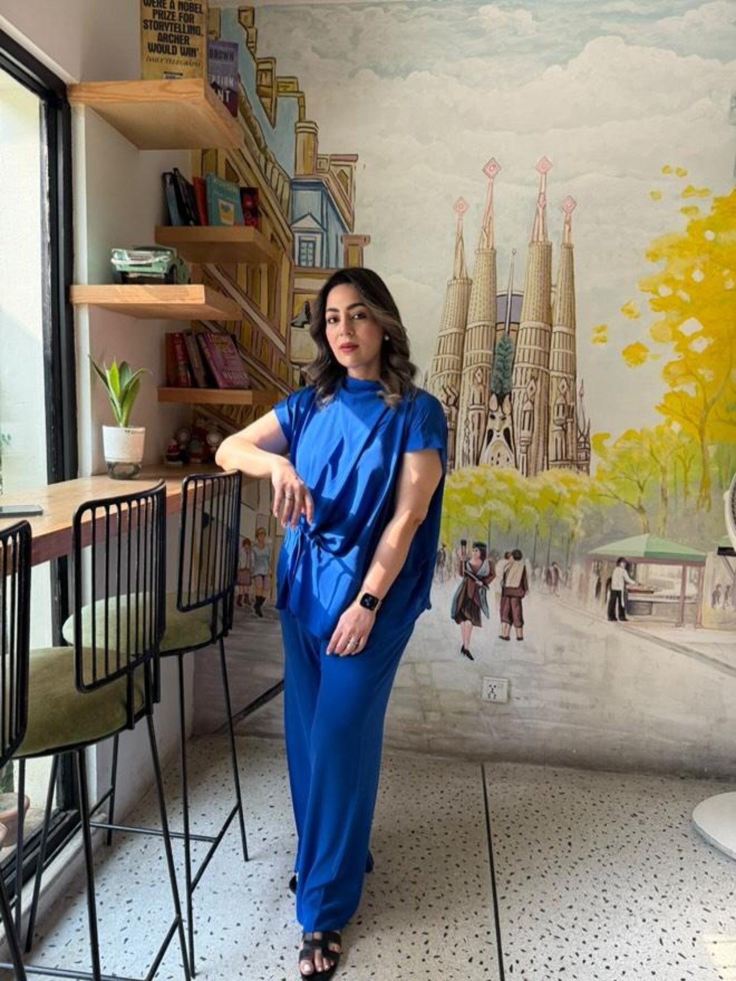 Blue Manahil Arts Crepe Georgette Co-Ord Set-Candle Knot Set Blue