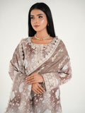 Taupe-Arshman's Lawn Embroidered Stitched 3-Piece Suit-ARS-045 Khaki Noor