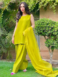 Manahil Arts Raw Silk Stitched 3-Piece Suit-Parrot Green Farshi Shalwar