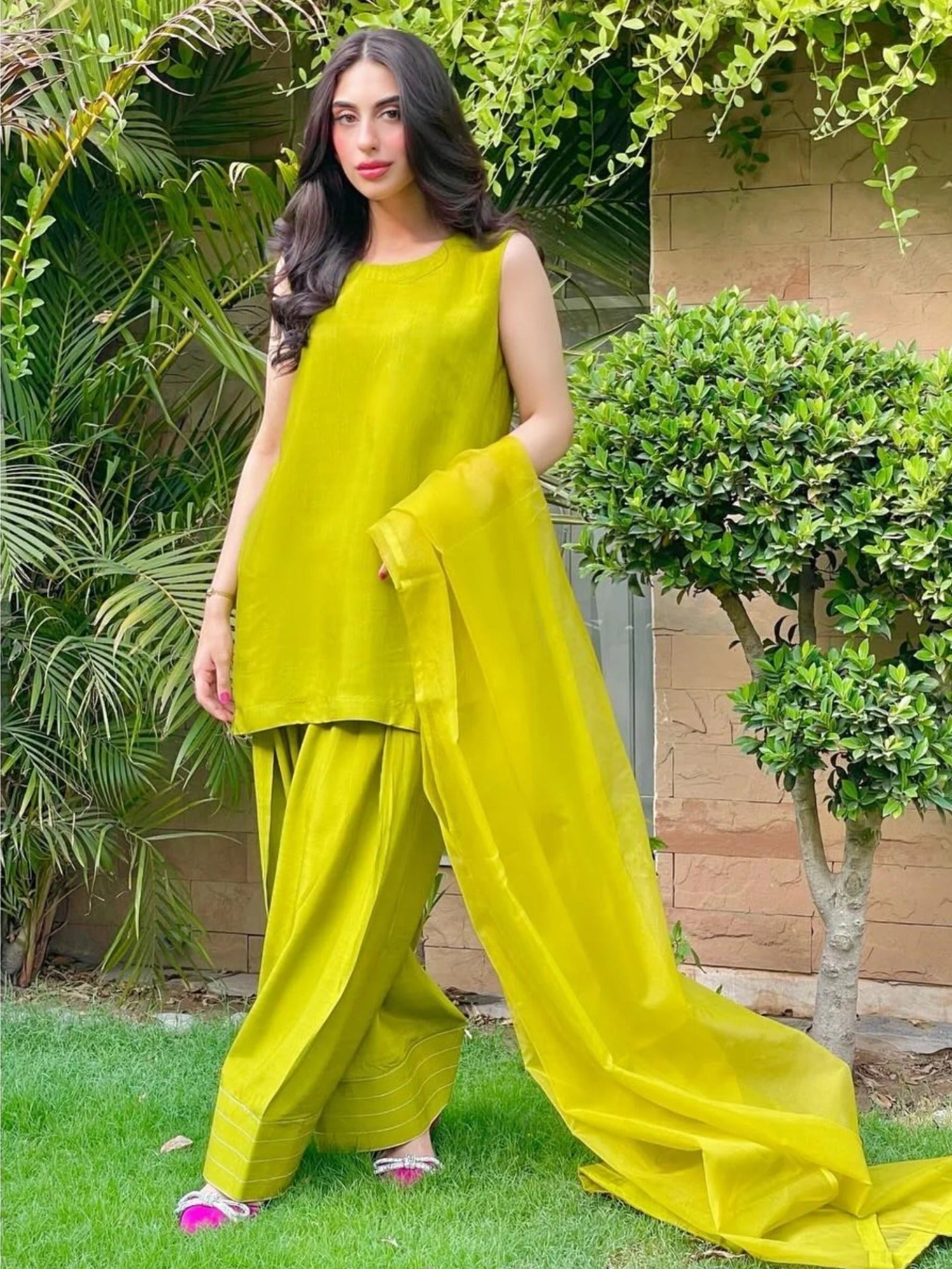 Manahil Arts Raw Silk Stitched 3-Piece Suit-Parrot Green Farshi Shalwar
