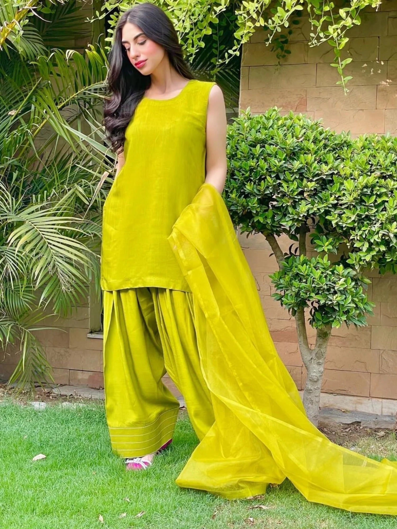 Manahil Arts Raw Silk Stitched 3-Piece Suit-Parrot Green Farshi Shalwar