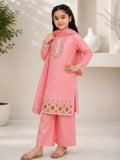 Pink Lumira Cotton Embroidered Stitched 3-Piece Suit-Rosy Bloom Kids