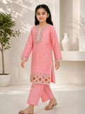 Pink Lumira Cotton Embroidered Stitched 3-Piece Suit-Rosy Bloom Kids