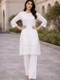 White HEM Cotton Embroidered Stitched 3-Piece Suit-Dya