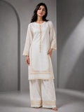 White HEM Cotton Embroidered Stitched 3-Piece Suit-Ivory Gold Grace