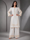 White HEM Cotton Embroidered Stitched 3-Piece Suit-Ivory Gold Grace