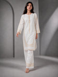White HEM Cotton Embroidered Stitched 3-Piece Suit-Ivory Gold Grace
