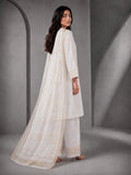White HEM Cotton Embroidered Stitched 3-Piece Suit-Ivory Gold Grace
