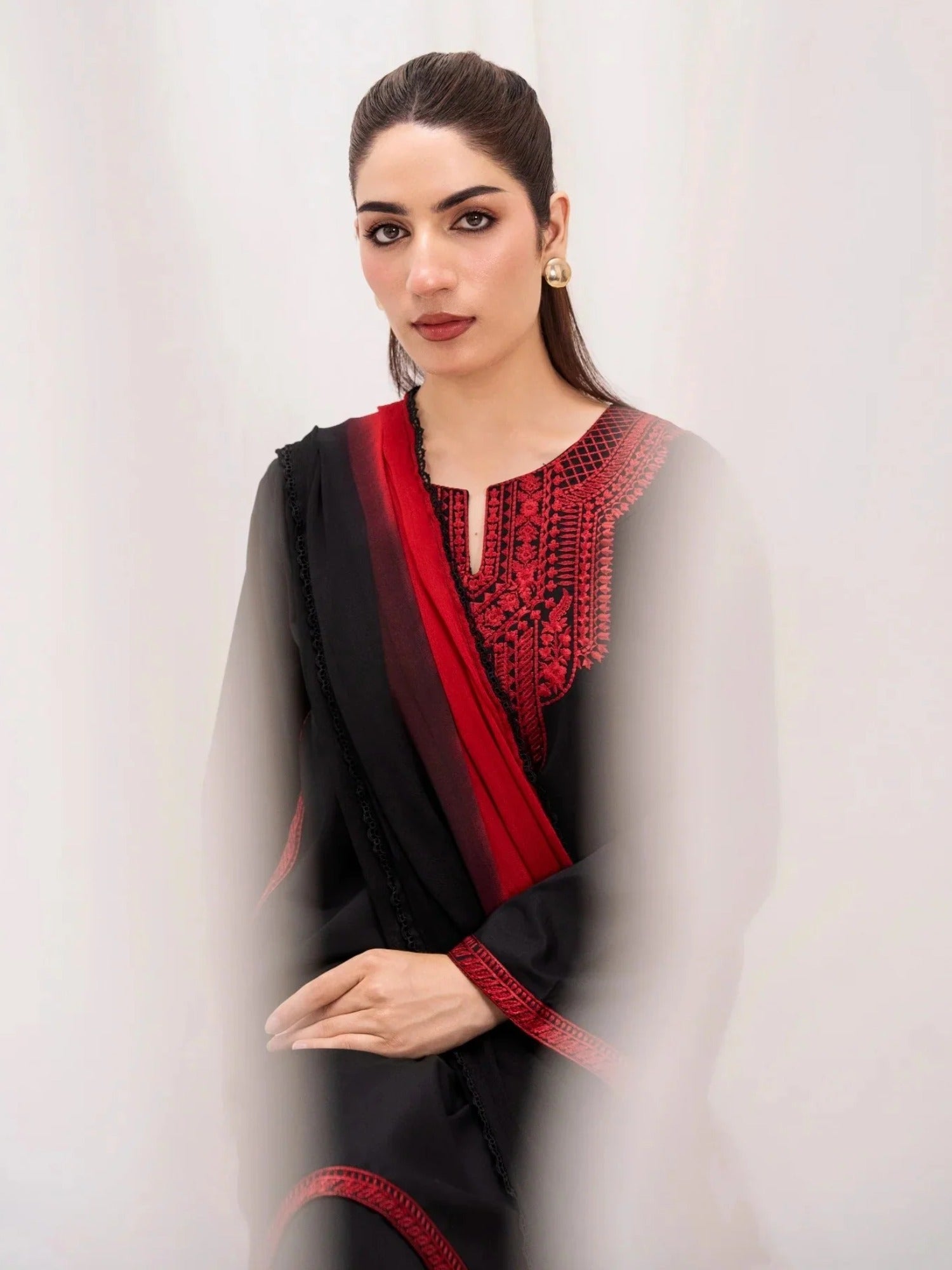 Black - HEM Lawn Cotton Embroidered Stitched 3-Piece Suit-May