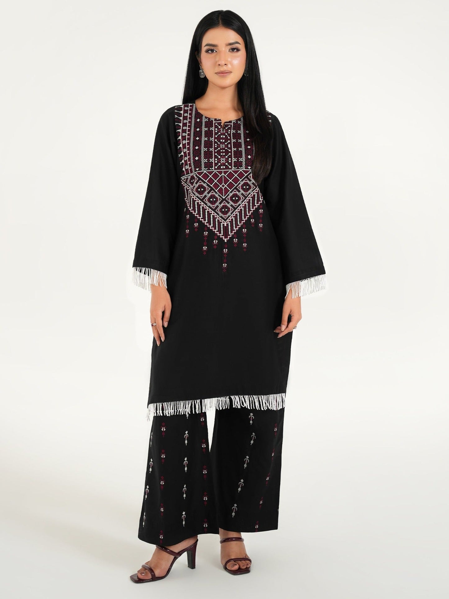 Black-Arshman's Lawn Embroidered Stitched 2-Piece Suit-ARS-046 Afghan Luxe