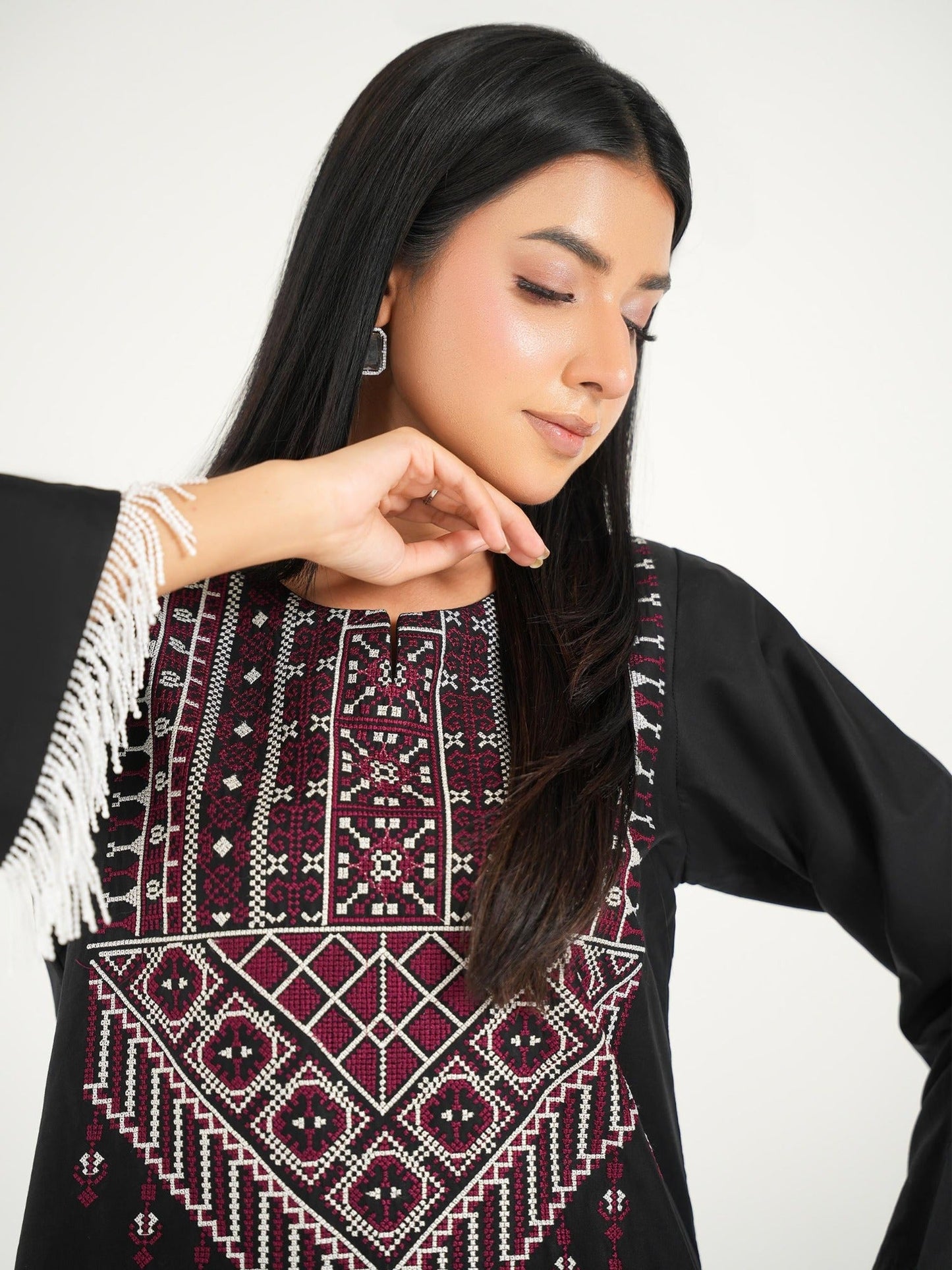 Black-Arshman's Lawn Embroidered Stitched 2-Piece Suit-ARS-046 Afghan Luxe