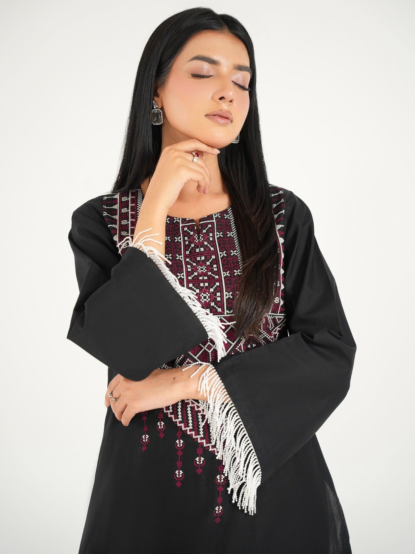 Black-Arshman's Lawn Embroidered Stitched 2-Piece Suit-ARS-046 Afghan Luxe