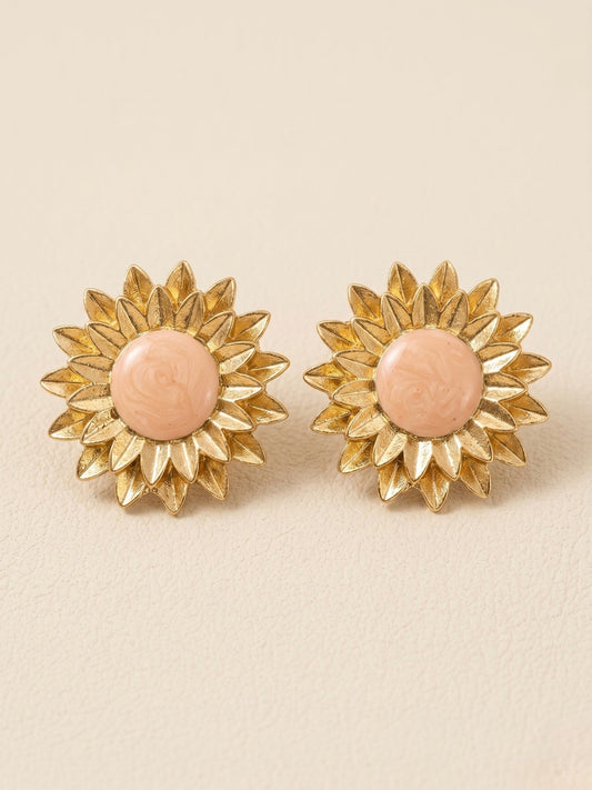 Gold Peach Orya Jewellery Flower Stud Earrings-Peach E60