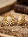 Gold Ivory Orya Jewellery Flower Stud Earrings-Antique White E61