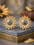 Gold Grey Orya Jewellery Flower Stud Earrings-Antique White E62