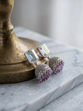 Lilac-Orya Jewellery Zircon Silver Jhumka Pearl Drop Earrings-Purple E64