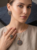 Multi-Orya Jewellery Gold Zircon Pendant Earrings Ring Set-Multi S18