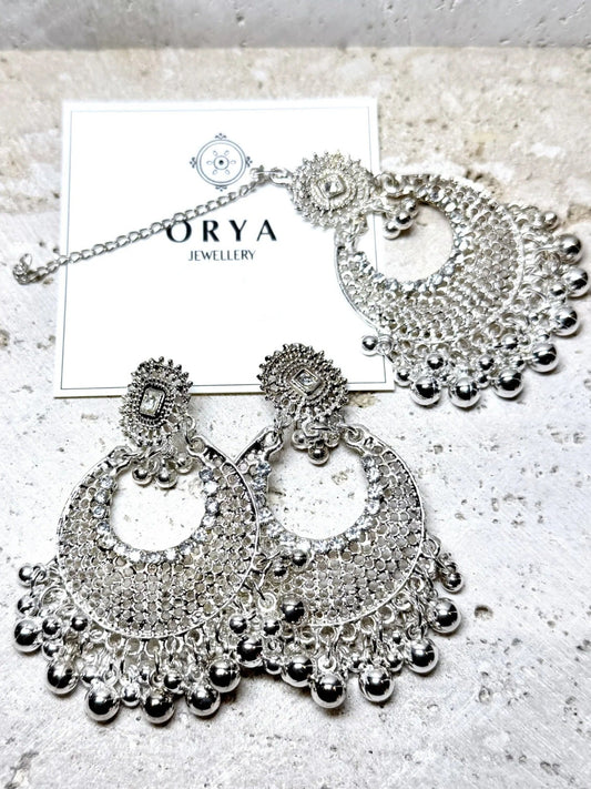 Silver Orya Jewellery Maang Tikka and Earrings Set