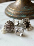 Silver White Orya Jewellery Zircon Silver Jhumka Pearl Drop Earrings-White E63