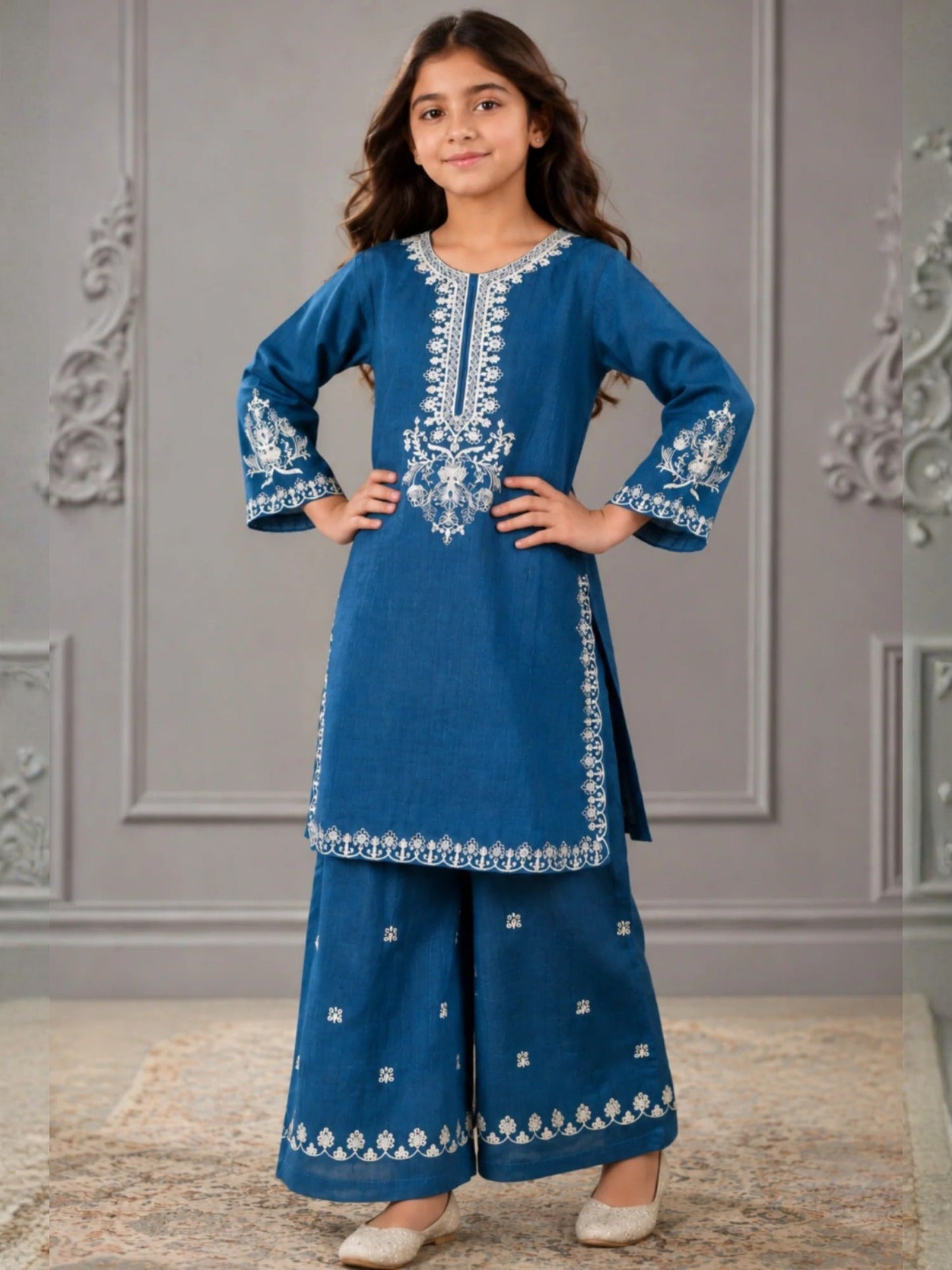 Blue Lumira Cotton Embroidered Stitched 2-Piece Suit-Kurta Set Zinc