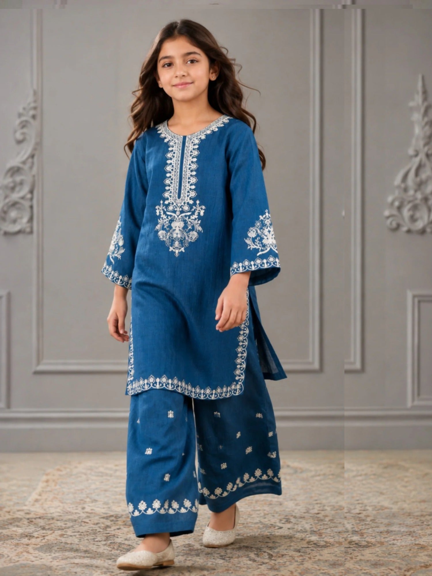 Blue Lumira Cotton Embroidered Stitched 2-Piece Suit-Kurta Set Zinc