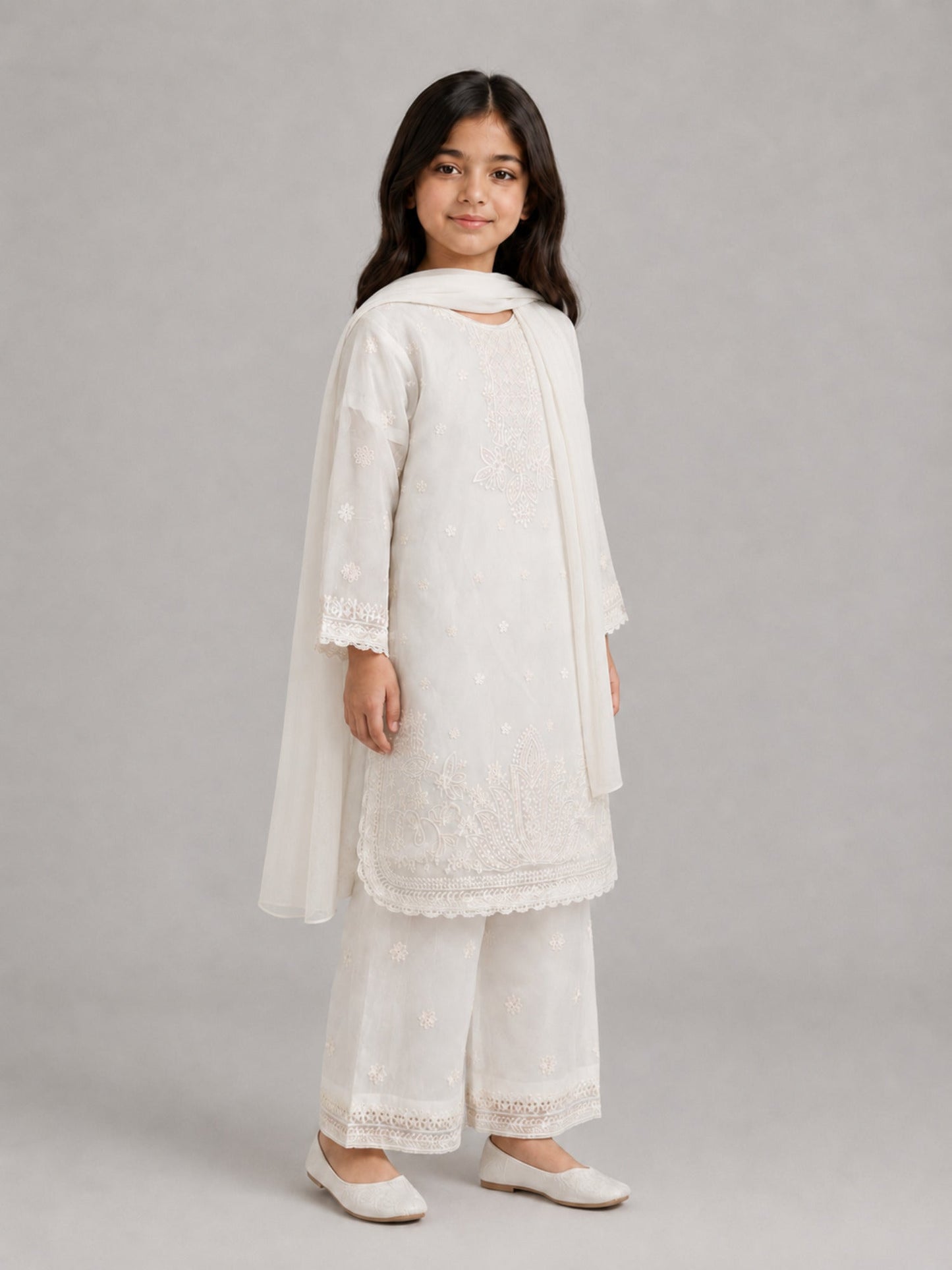 White-Lumira Organza Embroidered Stitched 3-Piece Suit-Candy White