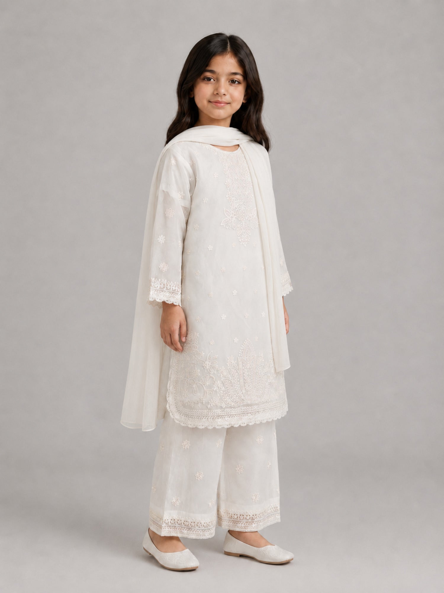White-Lumira Organza Embroidered Stitched 3-Piece Suit-Candy White