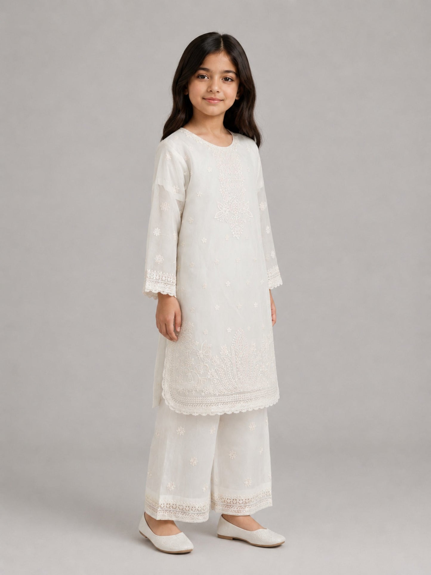 White-Lumira Organza Embroidered Stitched 3-Piece Suit-Candy White