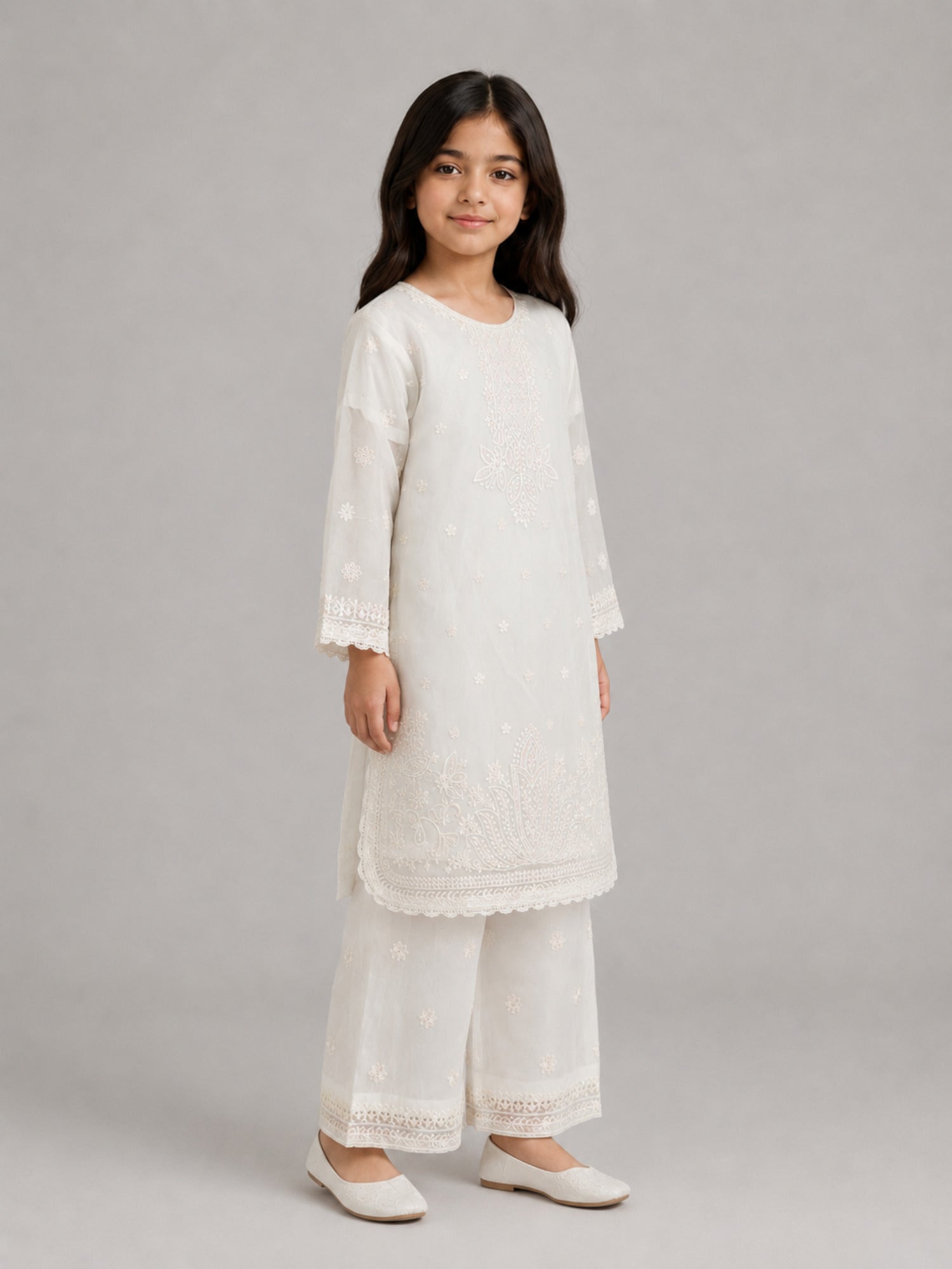 White-Lumira Organza Embroidered Stitched 3-Piece Suit-Candy White