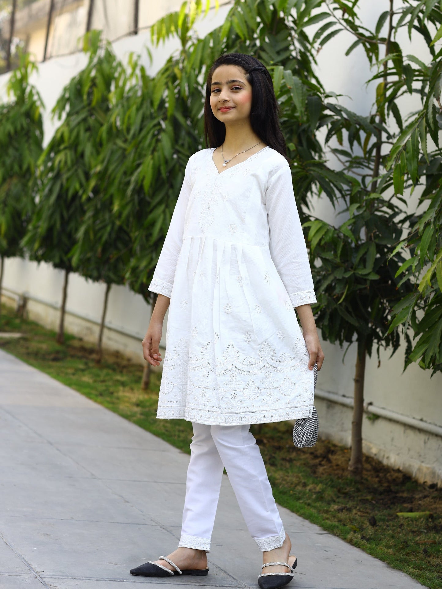 White-Lumira Cotton Karandi Embroidered Stitched 2-Piece Suit-Ayeza