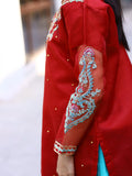 Red and Blue-Lumira Organza Embroidered Lehenga-Amber