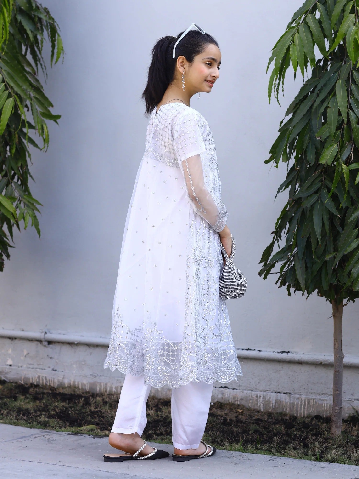 White-Lumira Organza Embroidered Pishwas-Chandi