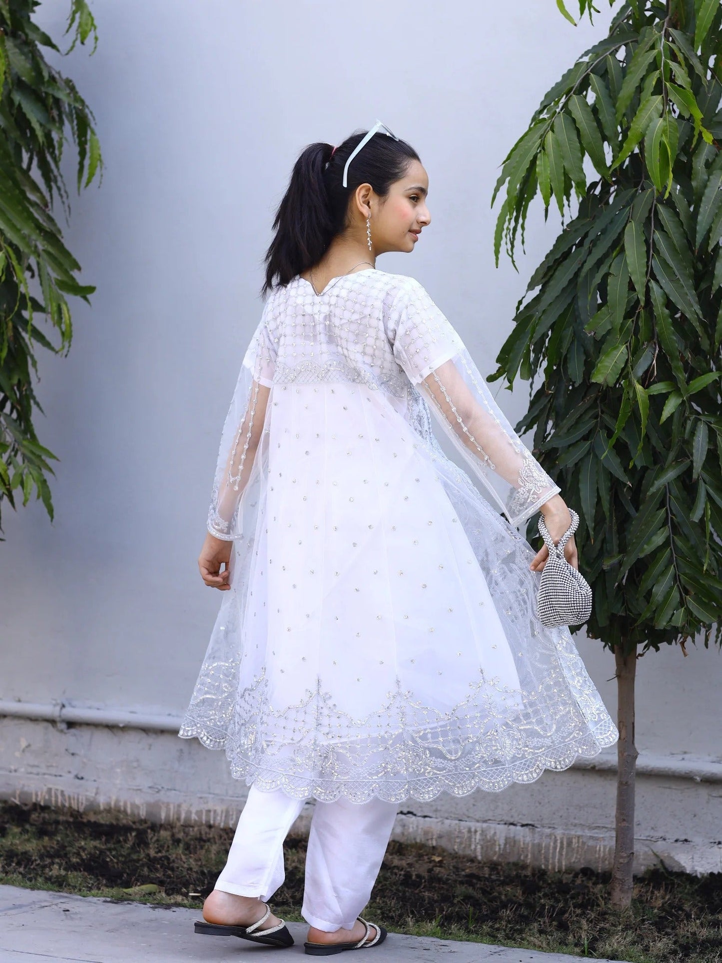 White-Lumira Organza Embroidered Pishwas-Chandi
