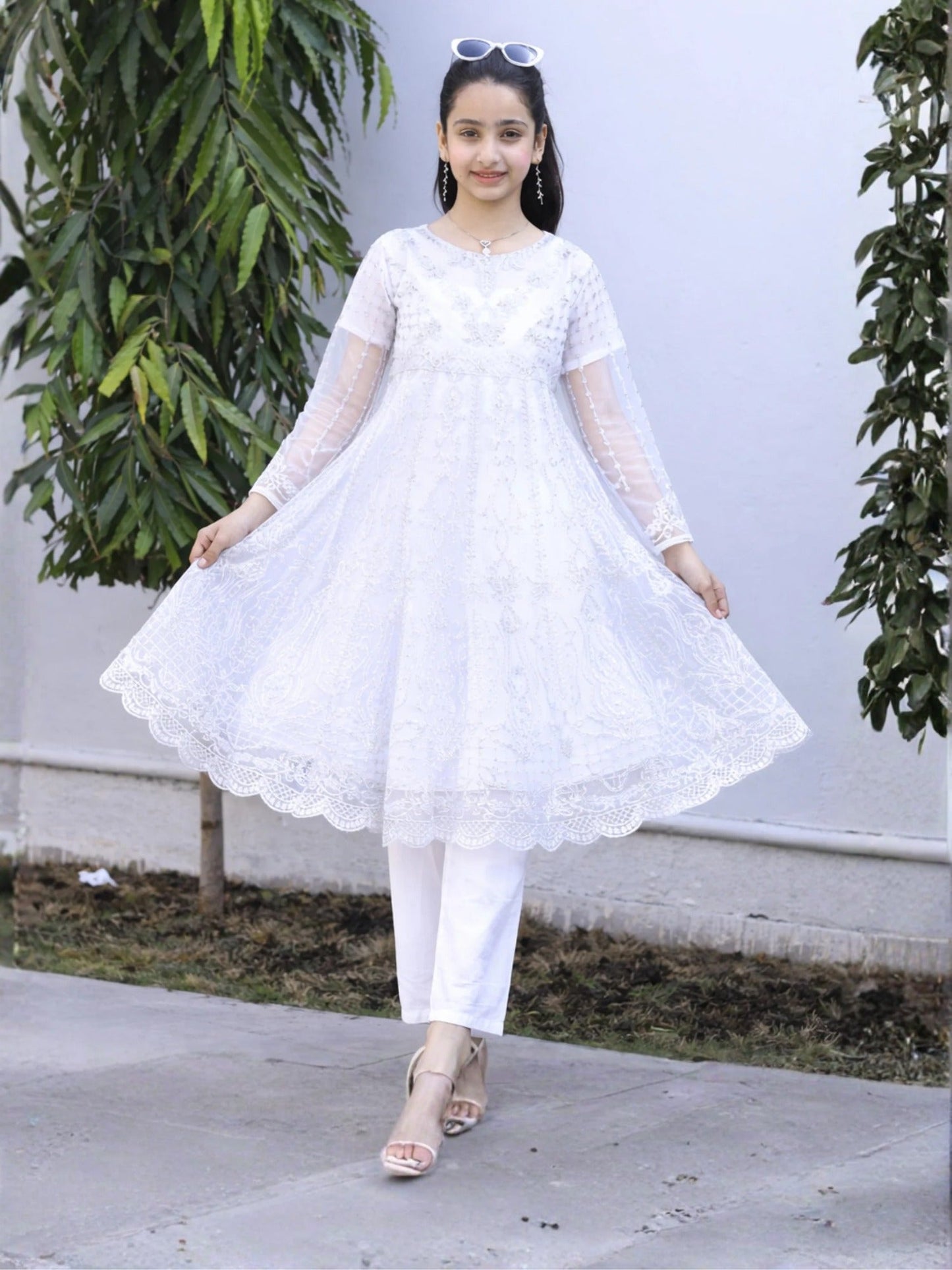 White-Lumira Organza Embroidered Pishwas-Chandi