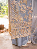 Grey-HEM Organza Embroidered Stitched 4-Piece Suit-Inayat