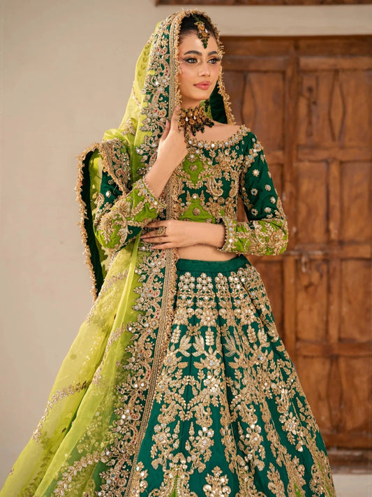 Green-Kashee's Raw Silk Embellished Lehenga-KBW-128