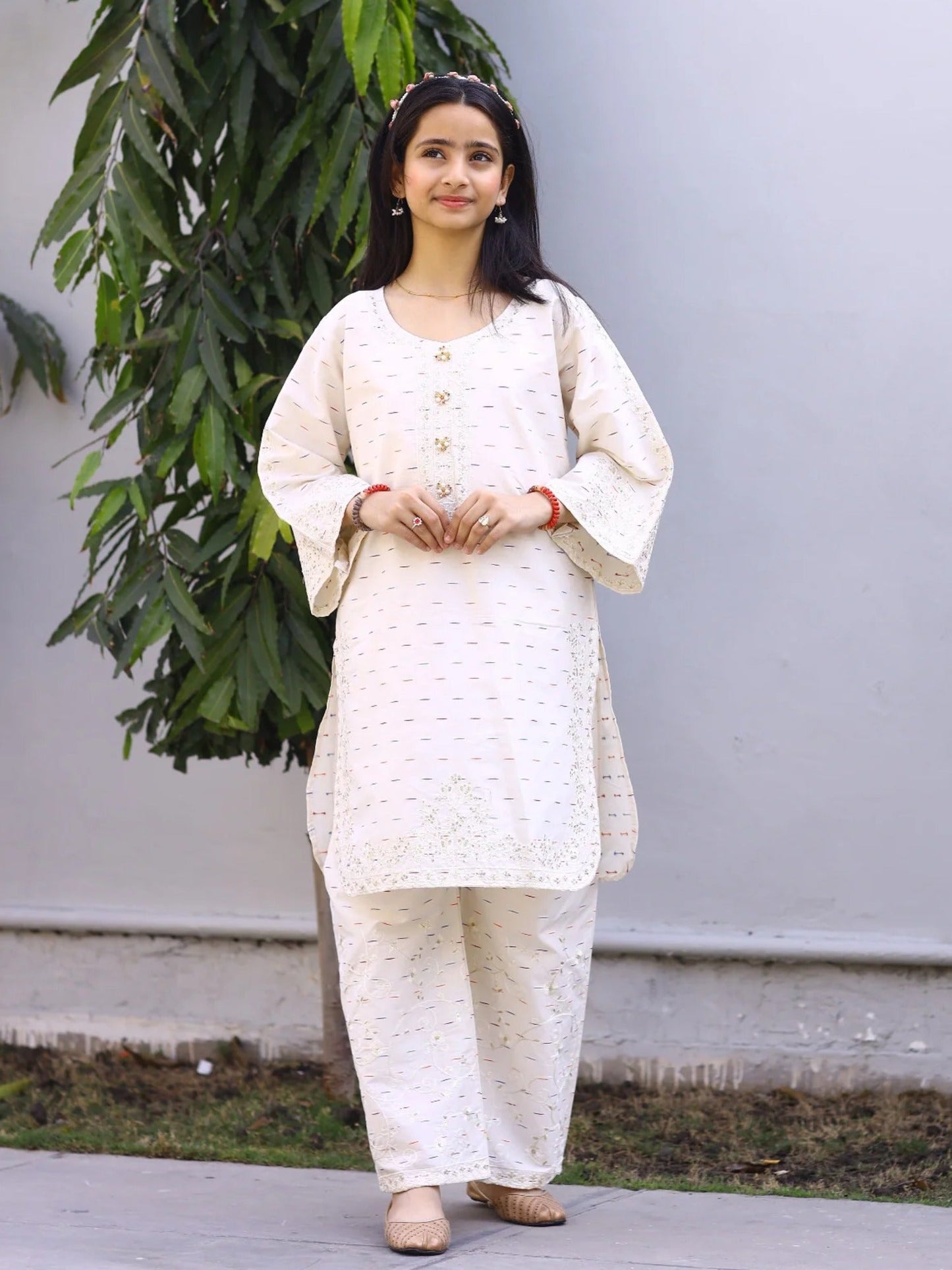 White-Lumira Cotton Embroidered Stitched 2-Piece Suit-Azure