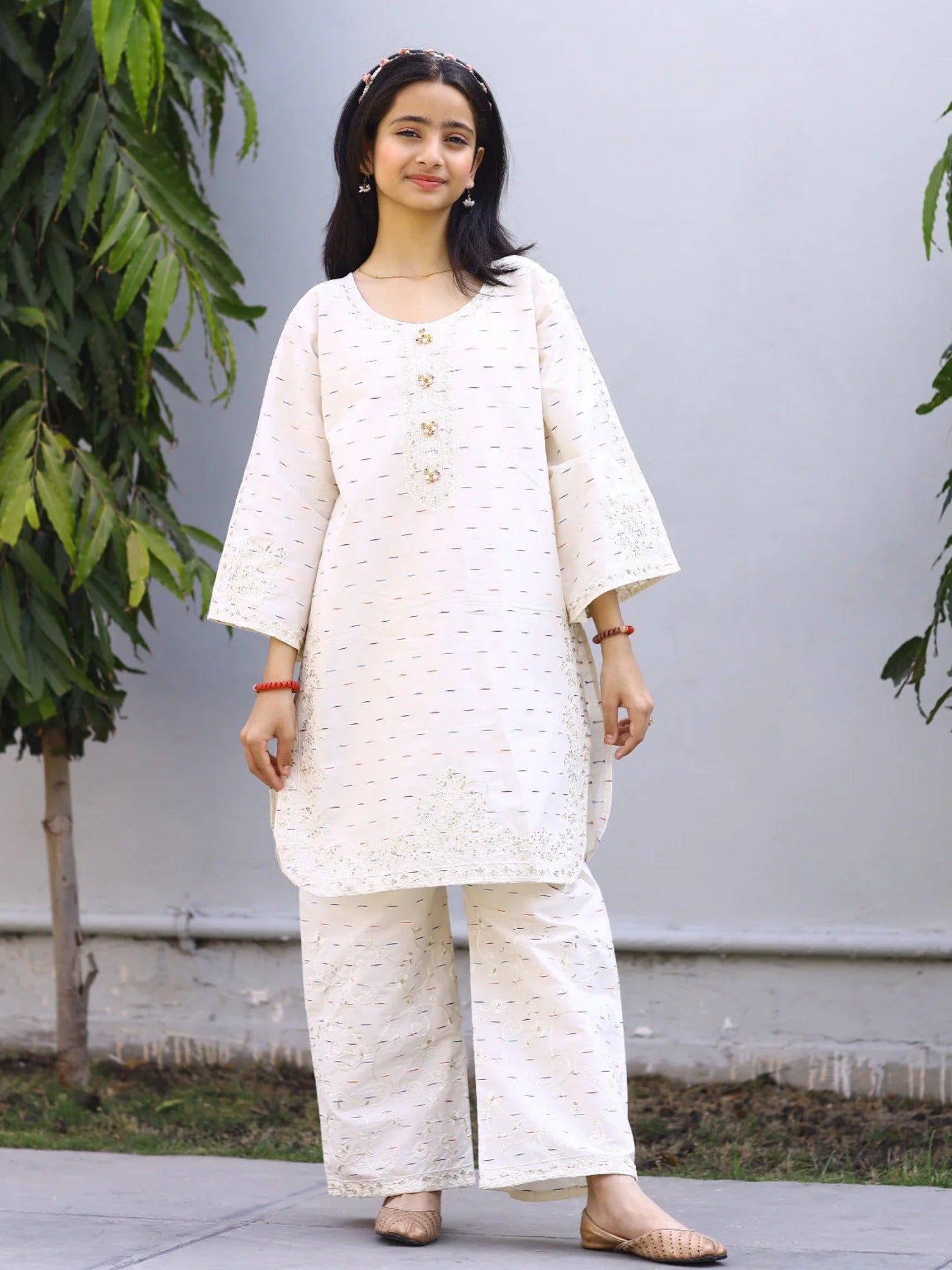 White-Lumira Cotton Embroidered Stitched 2-Piece Suit-Azure