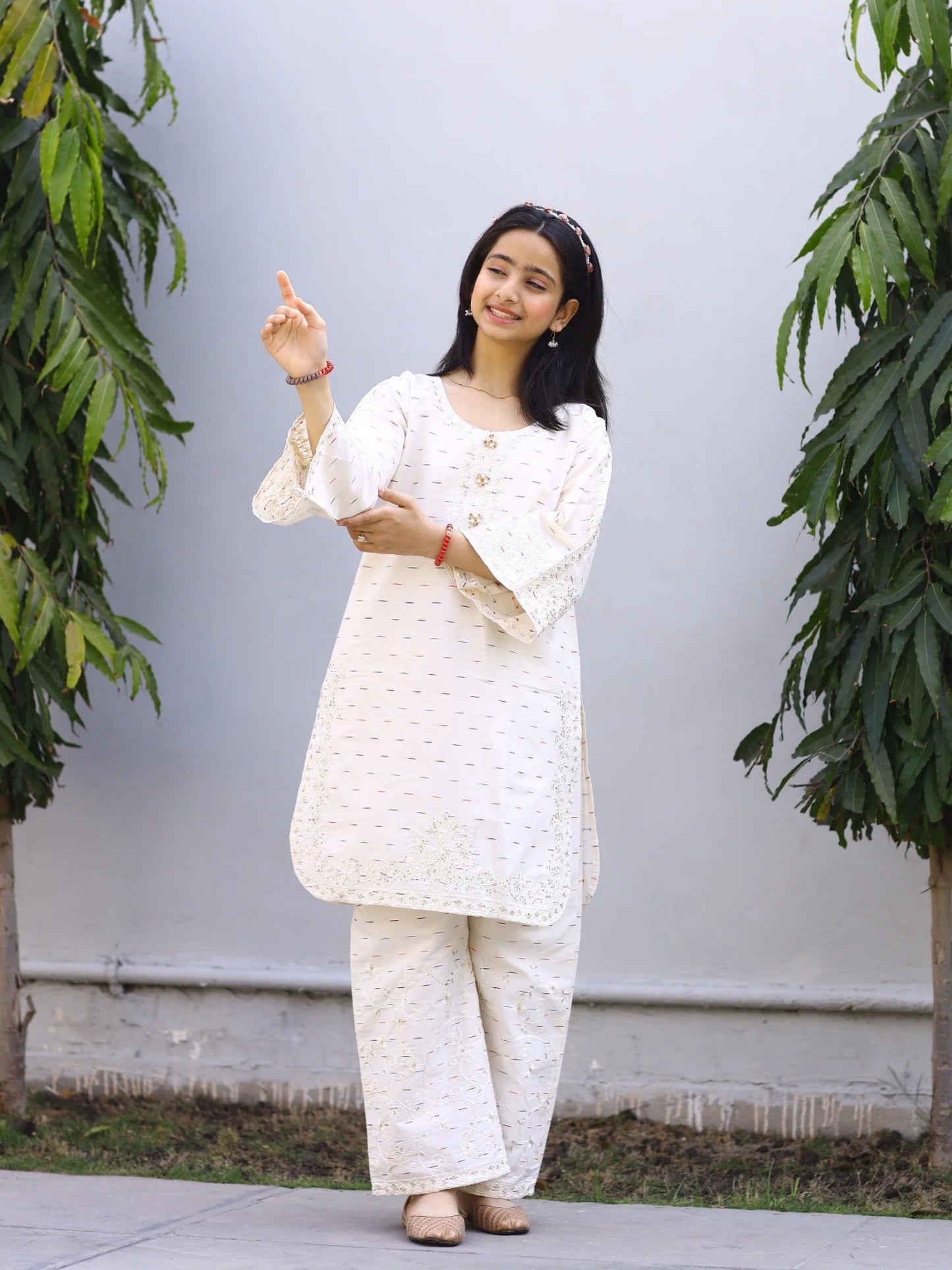 White-Lumira Cotton Embroidered Stitched 2-Piece Suit-Azure