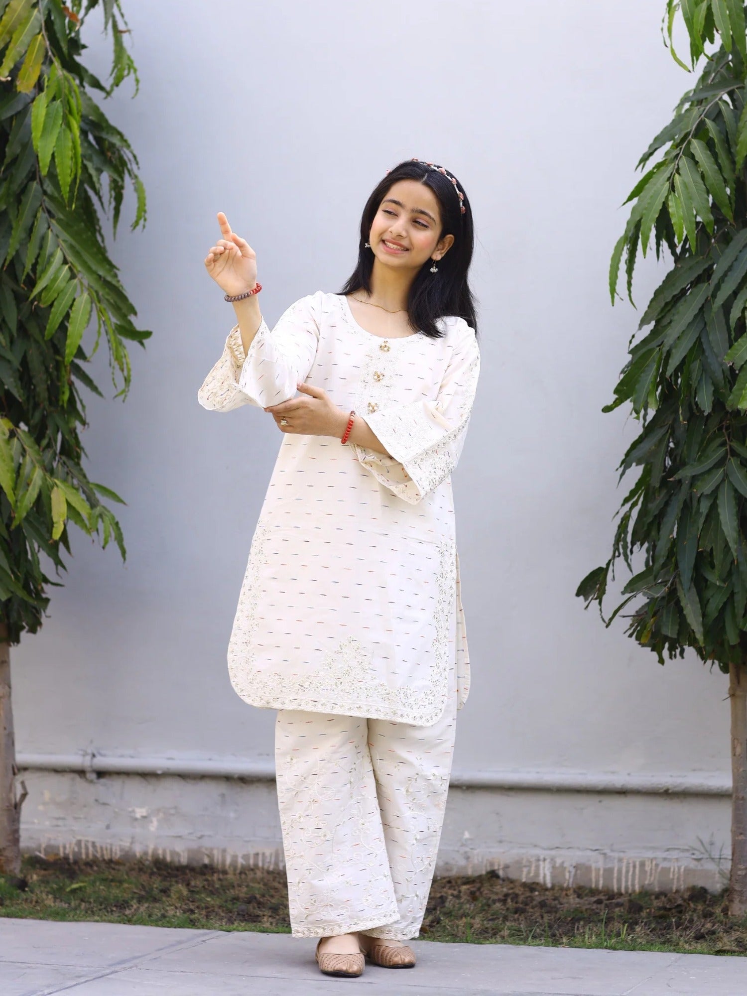White-Lumira Cotton Embroidered Stitched 2-Piece Suit-Azure