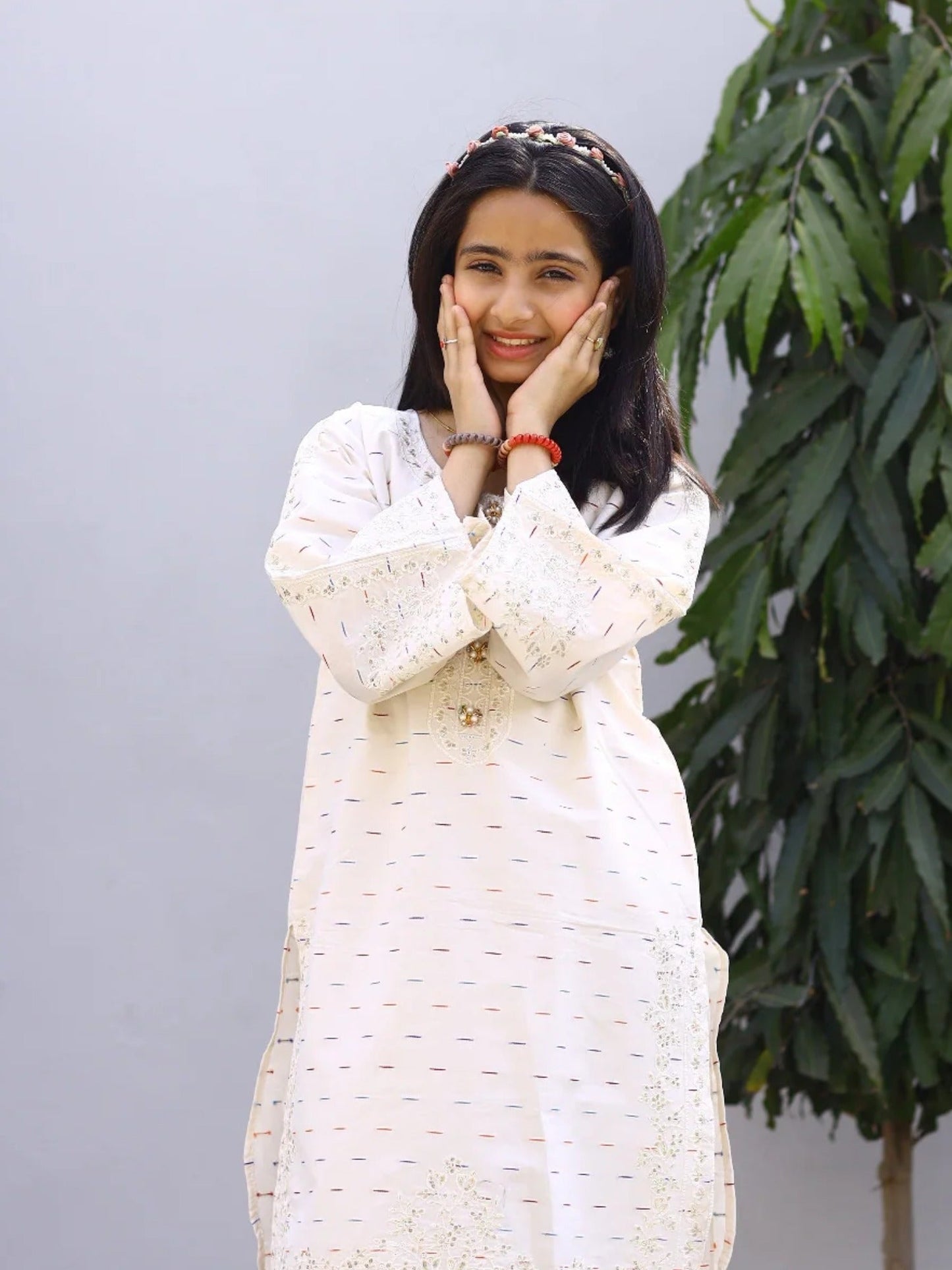 White-Lumira Cotton Embroidered Stitched 2-Piece Suit-Azure