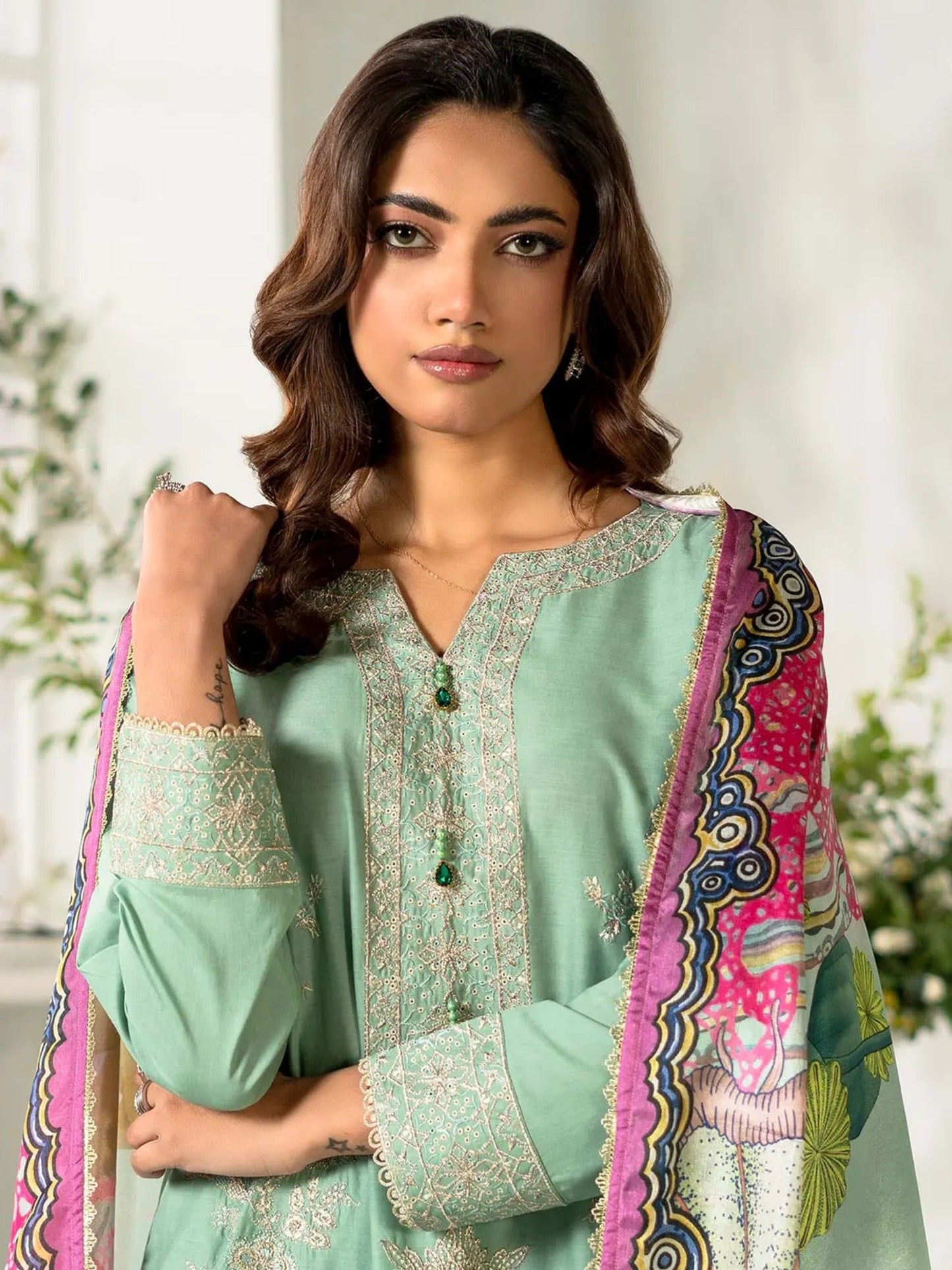 Green-Rabazka Lawn Embroidered Unstitched 3-Piece Suit-WUS-DELW-3P-S26-08