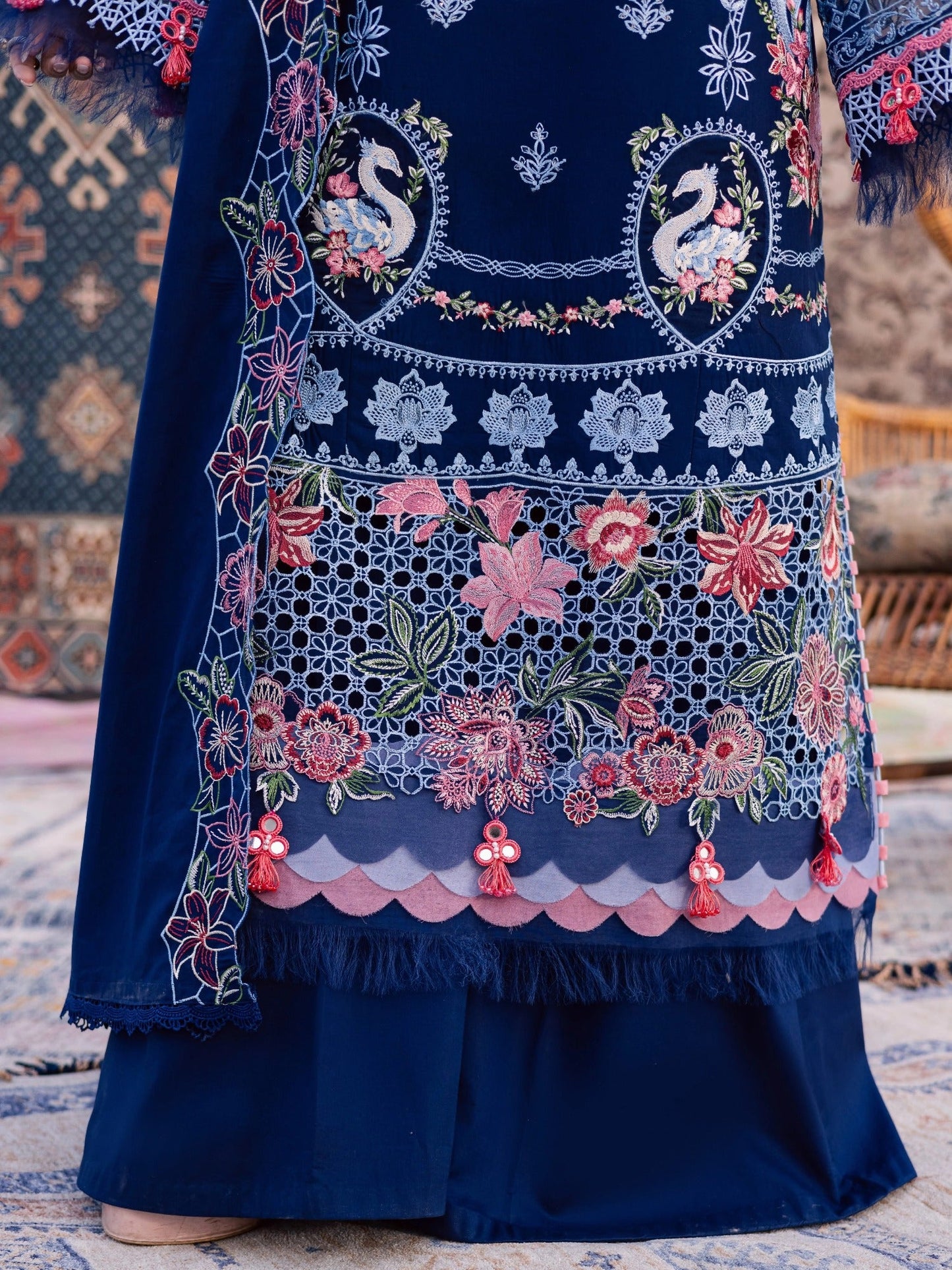 Blue-Parishay Dil e Raqsam Lawn'26 Embroidered Unstitched 3-Piece Suit-DQ-04